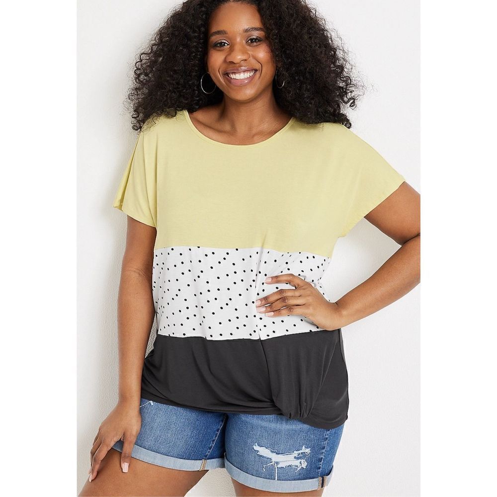 Maurice’s 24/7 Colorblock Knot Front Detail Short Sleeve Alexander Shirt M